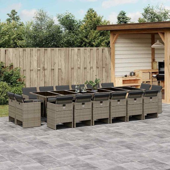 9-tlg. Garten-Essgruppe mit Kissen Schwarz Poly Rattan