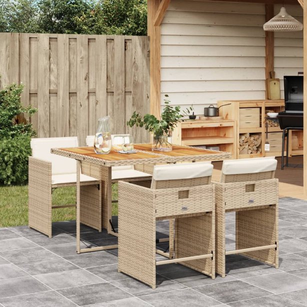 5-tlg. Garten-Essgruppe mit Kissen Schwarz Poly Rattan