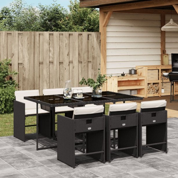 5-tlg. Garten-Essgruppe mit Kissen Schwarz Poly Rattan
