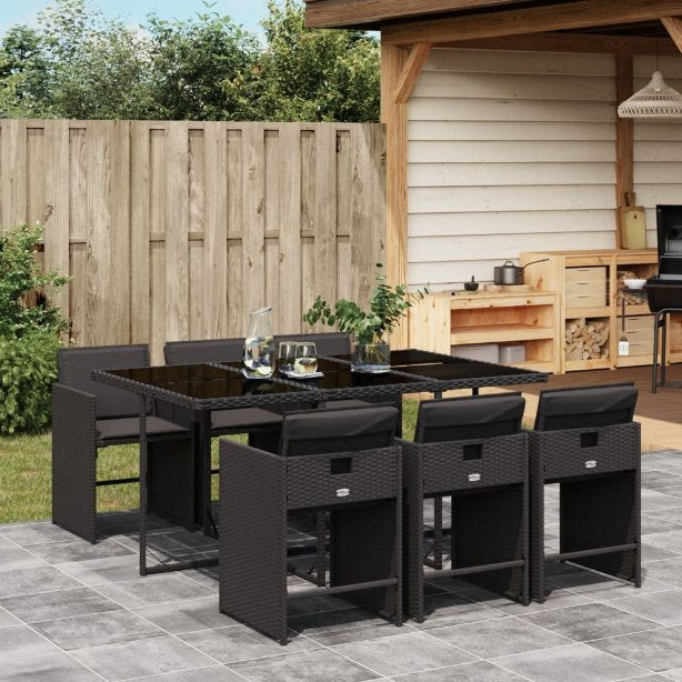 5-tlg. Garten-Essgruppe mit Kissen Schwarz Poly Rattan