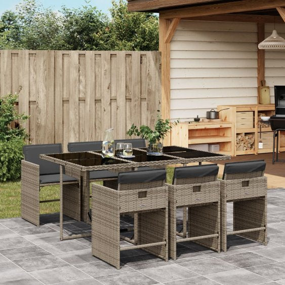 5-tlg. Garten-Essgruppe mit Kissen Schwarz Poly Rattan