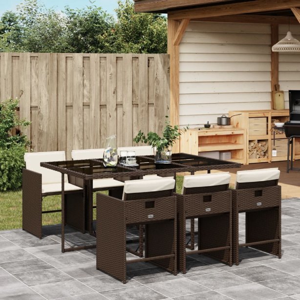 5-tlg. Garten-Essgruppe mit Kissen Schwarz Poly Rattan