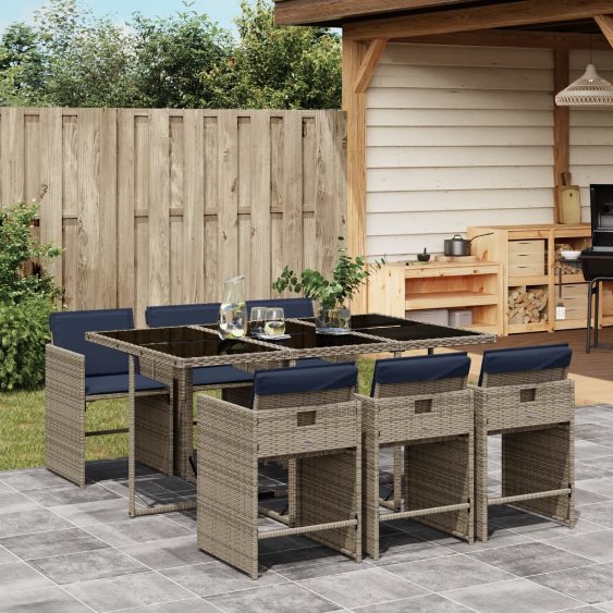 5-teiliges Garten-Ess-Set mit Kissen, grau, Polyrattan