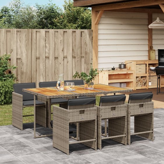 5-tlg. Garten-Essgruppe mit Kissen Schwarz Poly Rattan