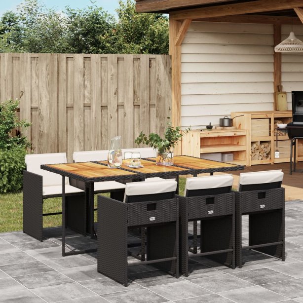 5-tlg. Garten-Essgruppe mit Kissen Schwarz Poly Rattan