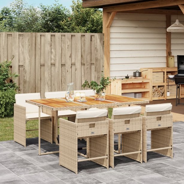 5-tlg. Garten-Essgruppe mit Kissen Schwarz Poly Rattan