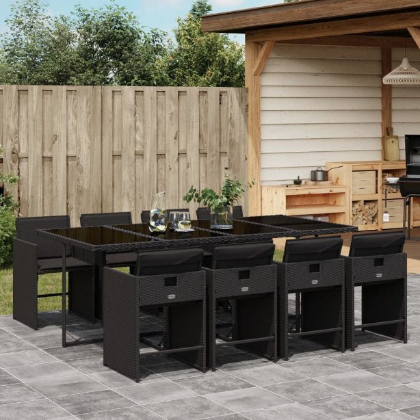 5-tlg. Garten-Essgruppe mit Kissen Schwarz Poly Rattan