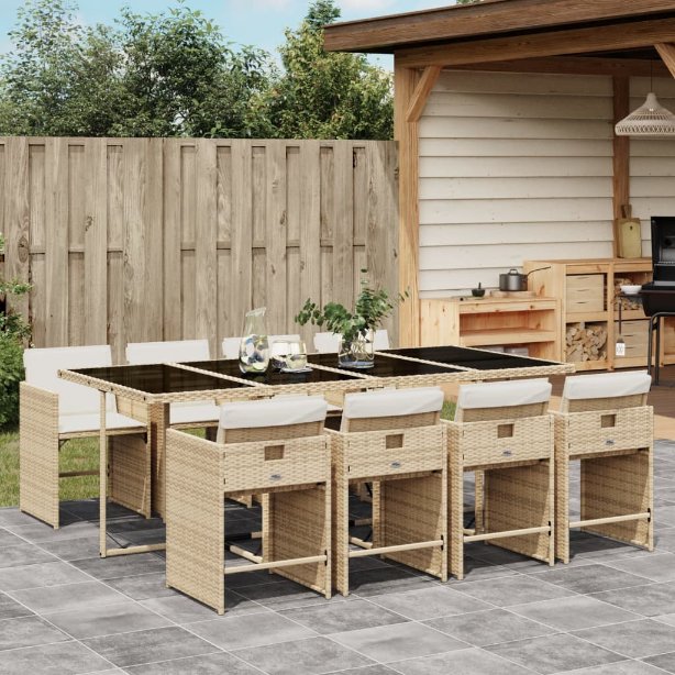 5-tlg. Garten-Essgruppe mit Kissen Schwarz Poly Rattan