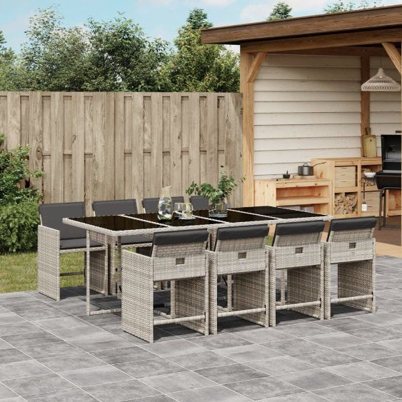 5-tlg. Garten-Essgruppe mit Kissen Schwarz Poly Rattan