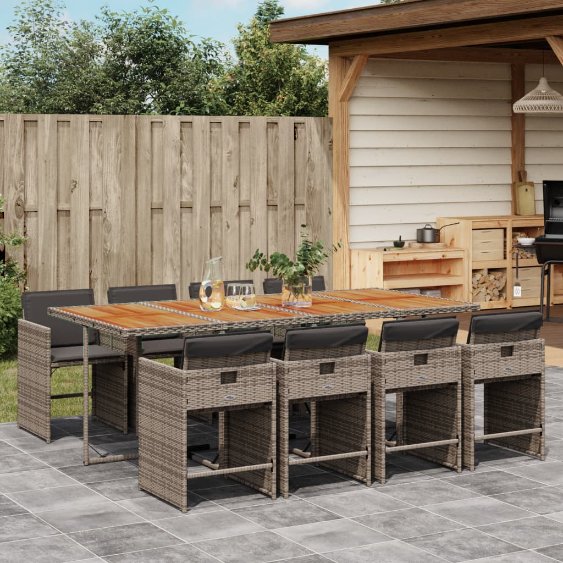 5-tlg. Garten-Essgruppe mit Kissen Schwarz Poly Rattan