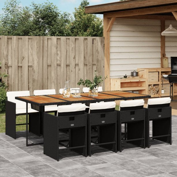 5-tlg. Garten-Essgruppe mit Kissen Schwarz Poly Rattan