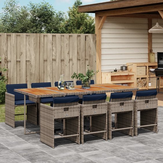 5-teiliges Garten-Ess-Set mit Kissen, grau, Polyrattan