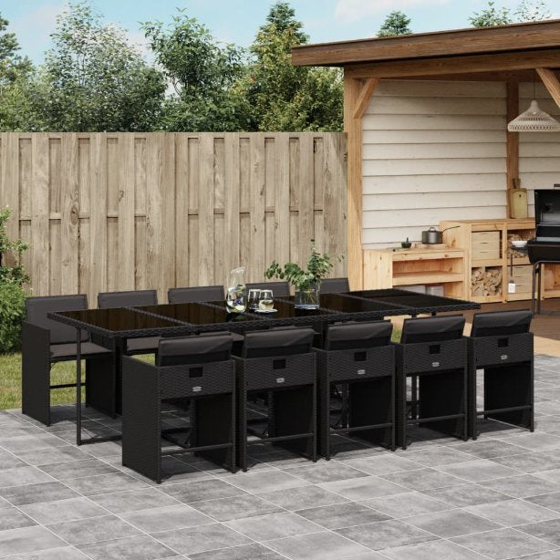 5-tlg. Garten-Essgruppe mit Kissen Schwarz Poly Rattan