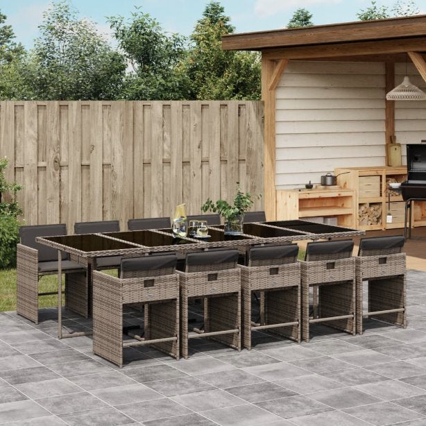 5-tlg. Garten-Essgruppe mit Kissen Schwarz Poly Rattan