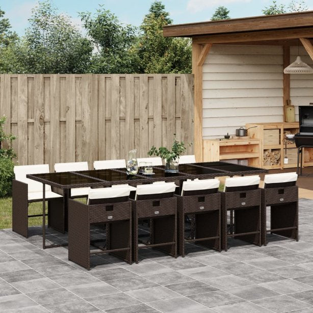 5-tlg. Garten-Essgruppe mit Kissen Schwarz Poly Rattan