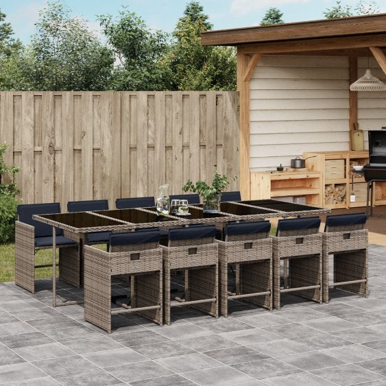 5-teiliges Garten-Ess-Set mit Kissen, grau, Polyrattan