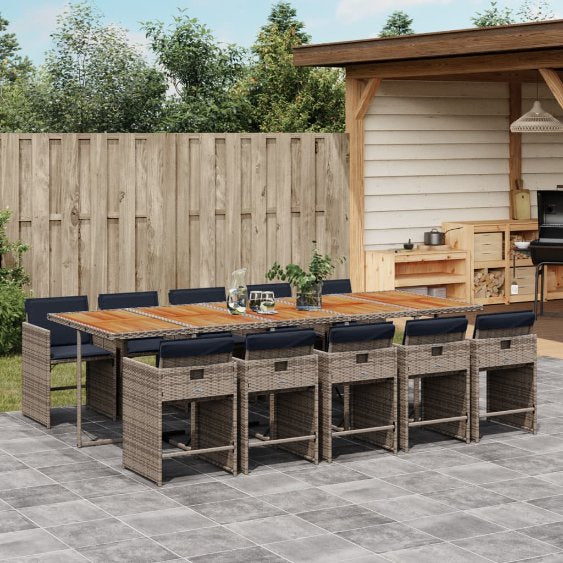 5-tlg. Garten-Essgruppe mit Kissen Schwarz Poly Rattan