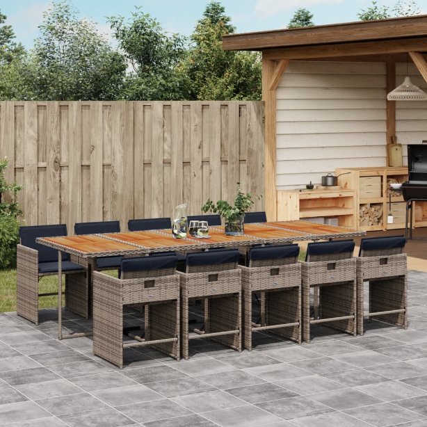 5-teiliges Garten-Ess-Set mit Kissen, grau, Polyrattan