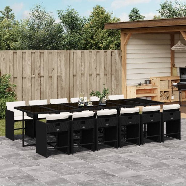 5-tlg. Garten-Essgruppe mit Kissen Schwarz Poly Rattan