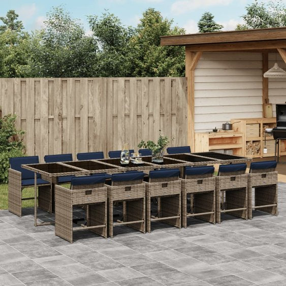 5-teiliges Garten-Ess-Set mit Kissen, grau, Polyrattan