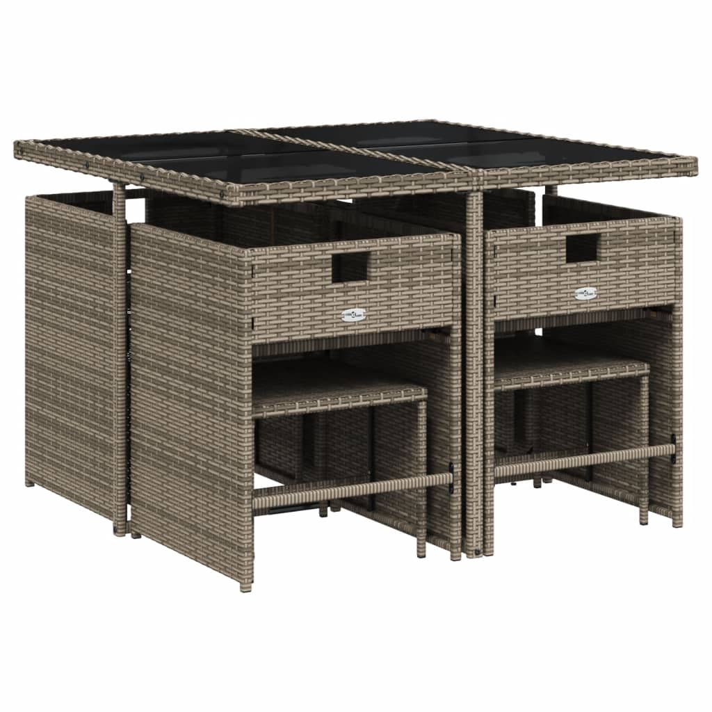 9-teiliges Garten-Ess-Set mit Kissen, grau, Polyrattan