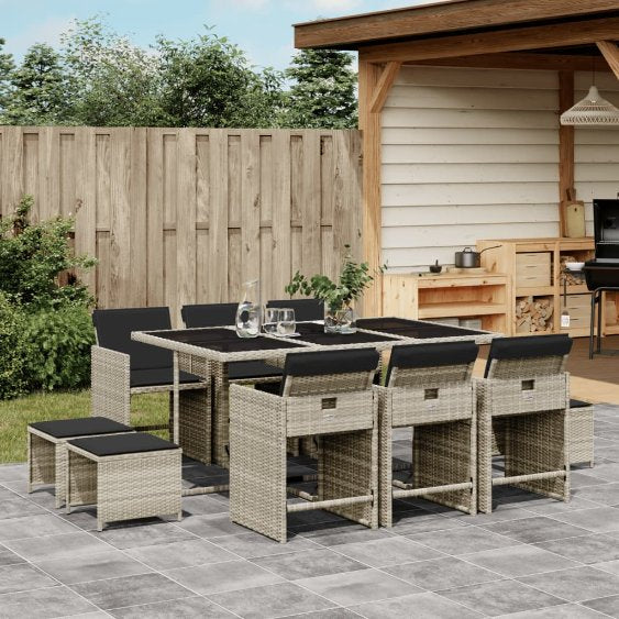 9-tlg. Garten-Essgruppe mit Kissen Schwarz Poly Rattan
