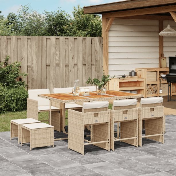 9-tlg. Garten-Essgruppe mit Kissen Schwarz Poly Rattan