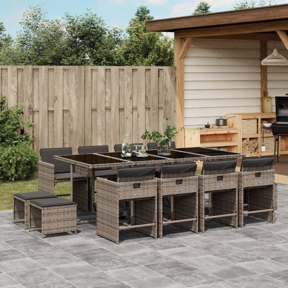 9-tlg. Garten-Essgruppe mit Kissen Schwarz Poly Rattan