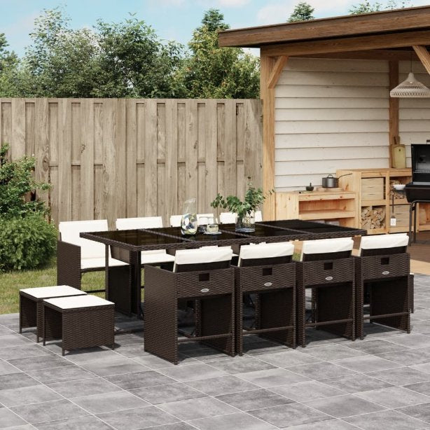 9-tlg. Garten-Essgruppe mit Kissen Schwarz Poly Rattan