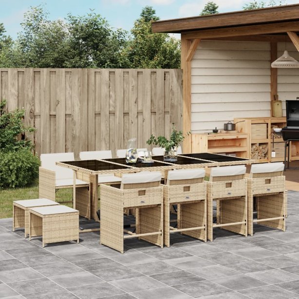 9-tlg. Garten-Essgruppe mit Kissen Schwarz Poly Rattan