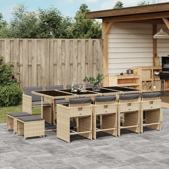 9-tlg. Garten-Essgruppe mit Kissen Schwarz Poly Rattan