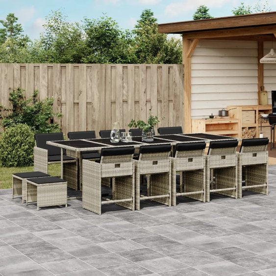 9-tlg. Garten-Essgruppe mit Kissen Schwarz Poly Rattan