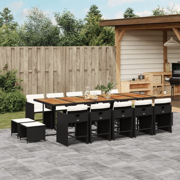9-tlg. Garten-Essgruppe mit Kissen Schwarz Poly Rattan