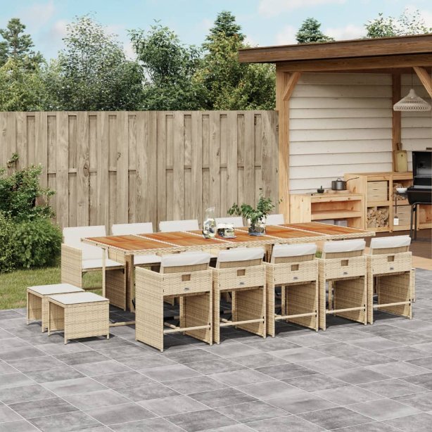 9-tlg. Garten-Essgruppe mit Kissen Schwarz Poly Rattan