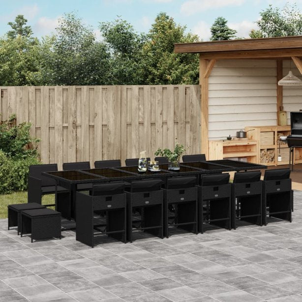 9-tlg. Garten-Essgruppe mit Kissen Schwarz Poly Rattan
