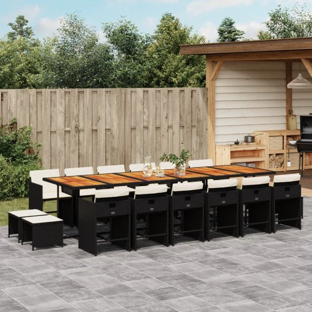 9-tlg. Garten-Essgruppe mit Kissen Schwarz Poly Rattan