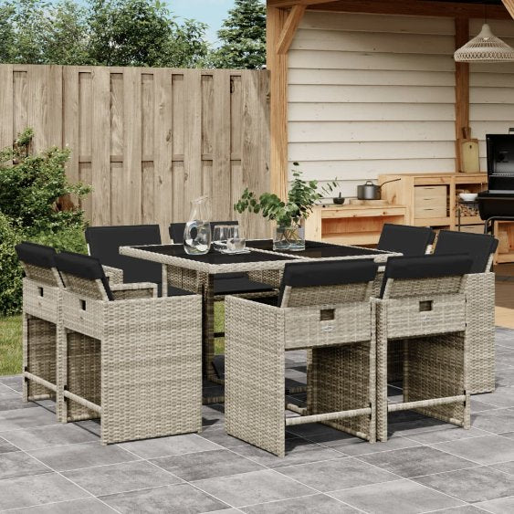 9-tlg. Garten-Essgruppe mit Kissen Schwarz Poly Rattan