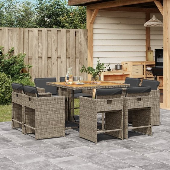 9-tlg. Garten-Essgruppe mit Kissen Schwarz Poly Rattan