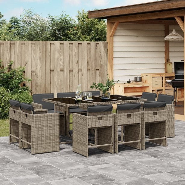 9-tlg. Garten-Essgruppe mit Kissen Schwarz Poly Rattan