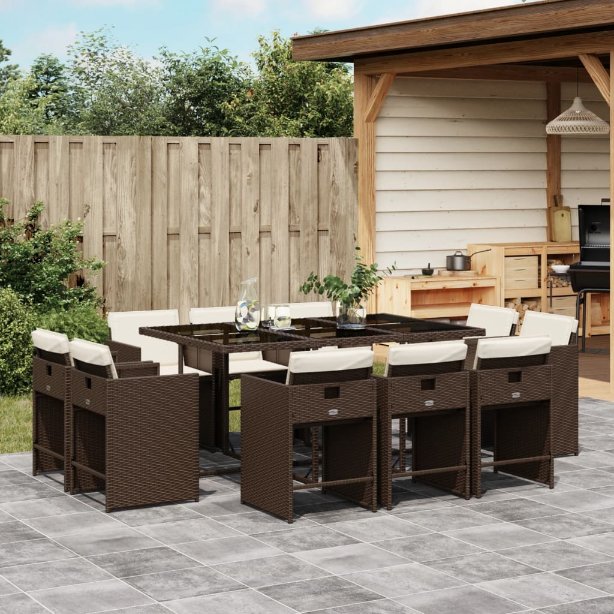 9-tlg. Garten-Essgruppe mit Kissen Schwarz Poly Rattan