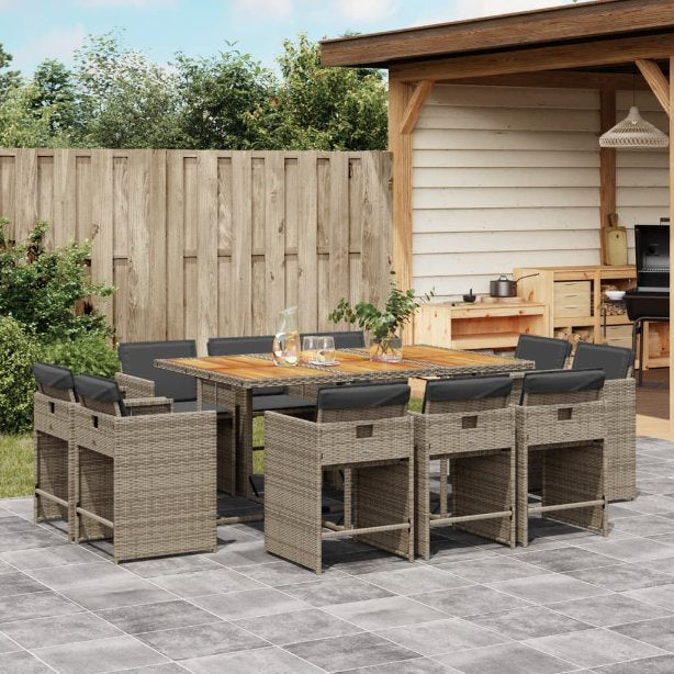 9-tlg. Garten-Essgruppe mit Kissen Schwarz Poly Rattan