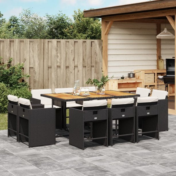9-tlg. Garten-Essgruppe mit Kissen Schwarz Poly Rattan