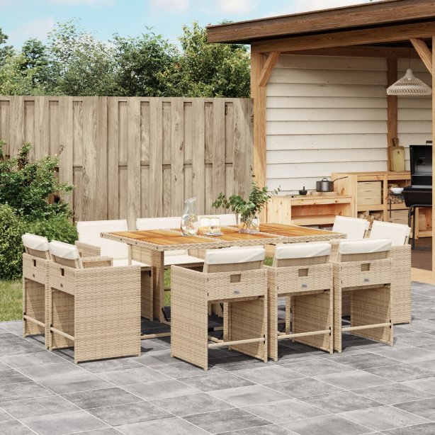 9-tlg. Garten-Essgruppe mit Kissen Schwarz Poly Rattan