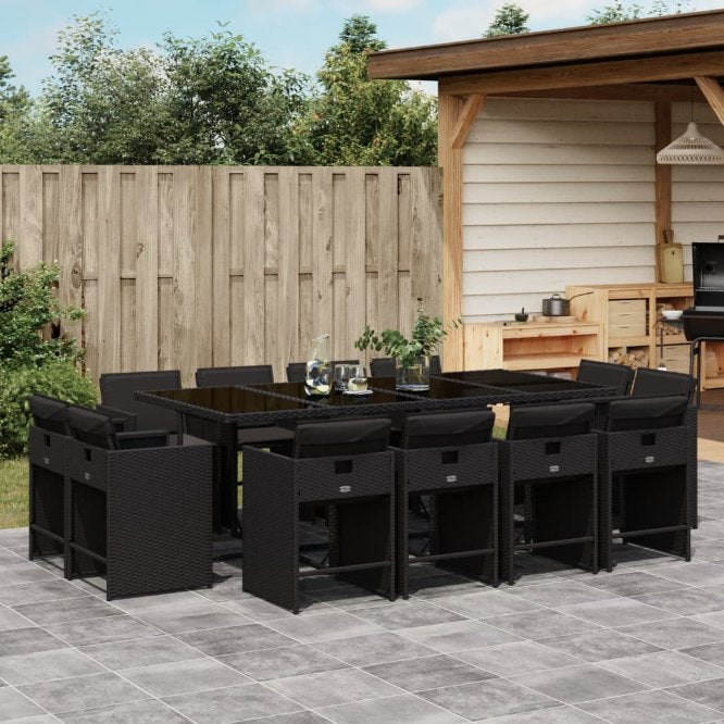 9-tlg. Garten-Essgruppe mit Kissen Schwarz Poly Rattan