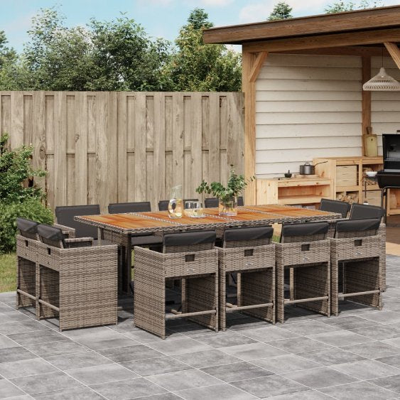 9-tlg. Garten-Essgruppe mit Kissen Schwarz Poly Rattan