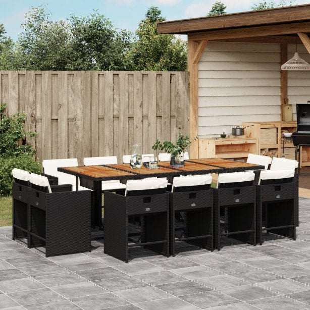 9-tlg. Garten-Essgruppe mit Kissen Schwarz Poly Rattan