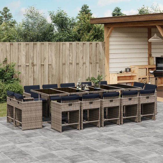 9-teiliges Garten-Ess-Set mit Kissen, grau, Polyrattan