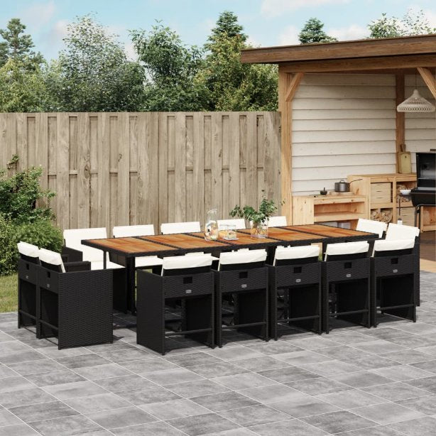 9-tlg. Garten-Essgruppe mit Kissen Schwarz Poly Rattan