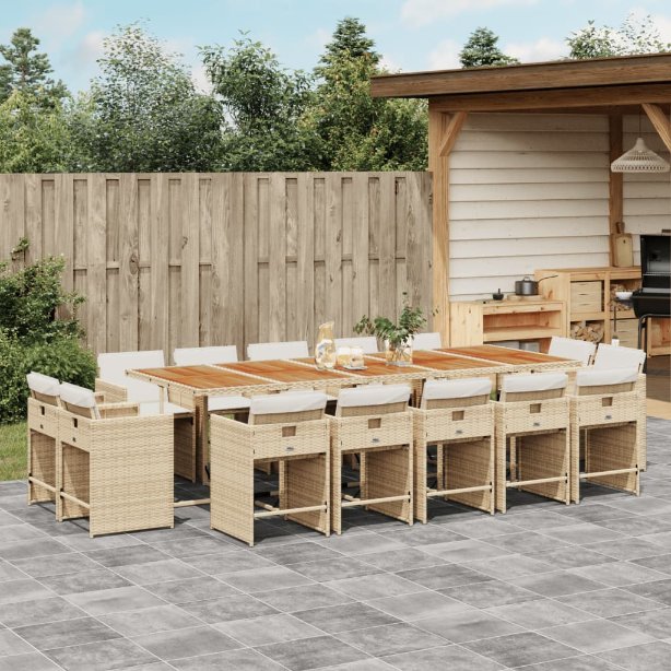 9-tlg. Garten-Essgruppe mit Kissen Schwarz Poly Rattan