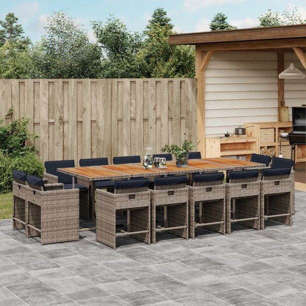 9-teiliges Garten-Ess-Set mit Kissen, grau, Polyrattan